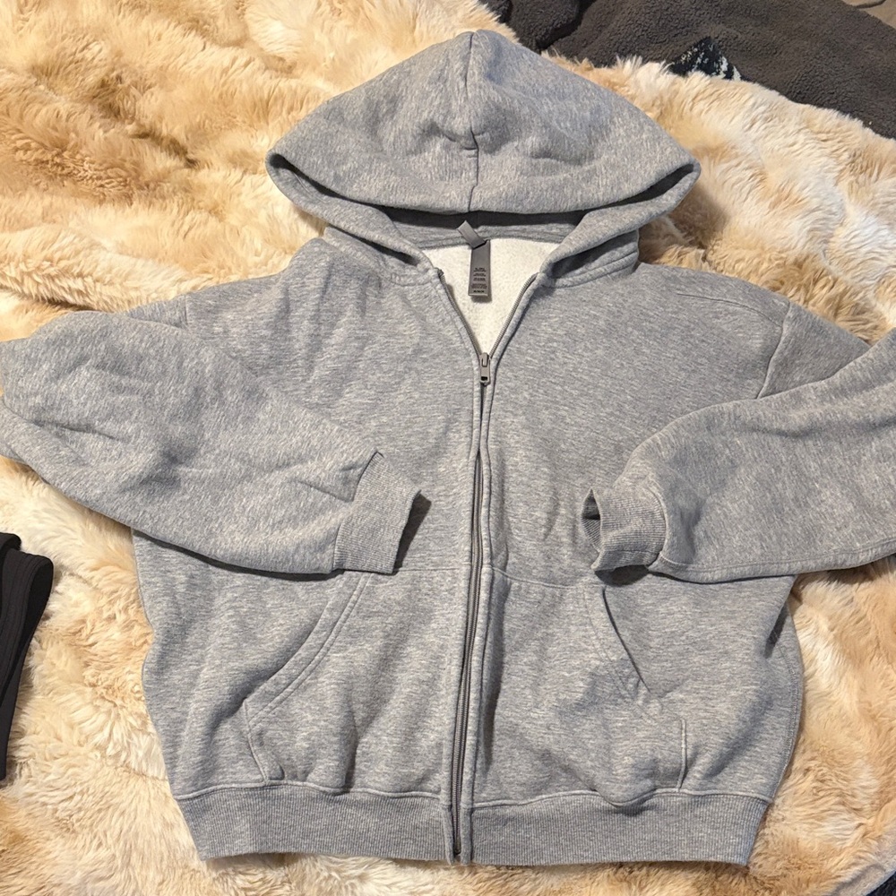 SKIMS Boyfriend Fleece Gray Zip-Up Hoodie